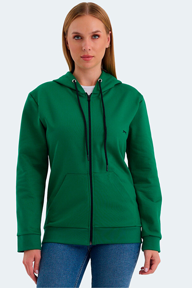 Katya Women's Mint Sweatshirt with Zipper Hood and Pockets