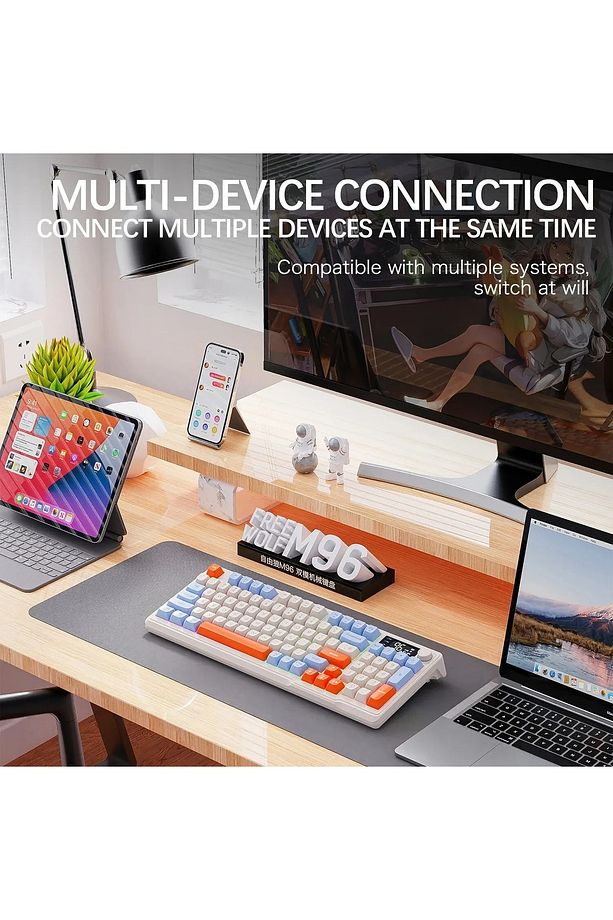 M96 Klavye Bluetooth/2.4g Kablosuz Klavye Işıklı Usb Type-c Kablolu Şarj Gösterge Panelli - 3