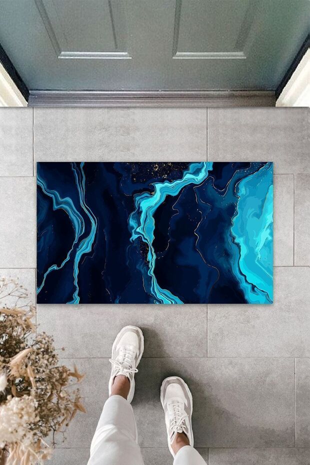Multi-Purpose Digital Printing Blue Marbled Indoor and Outdoor Door Mat