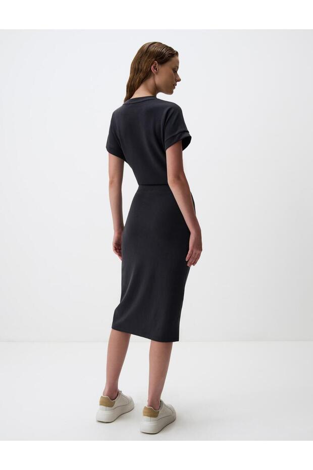Siyah Normal Bel Basic Midi Etek - 6