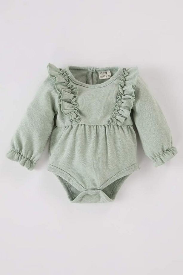 Kız Bebek Yeni Doğan Bisiklet Yaka Triko Görünümlü Uzun Kollu Çıtçıtlı Body D6013A524WN - 1
