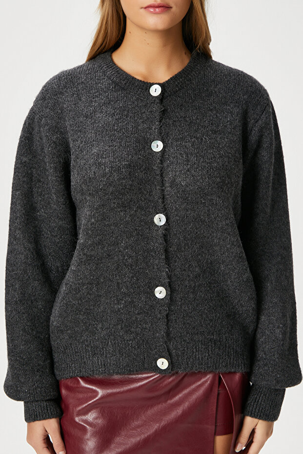 Kadın Demi Basic Yumuşak Doku Antrasit Basic Triko Hırka - 2