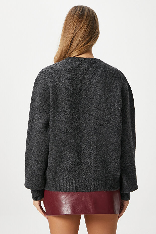 Kadın Demi Basic Yumuşak Doku Antrasit Basic Triko Hırka - 5