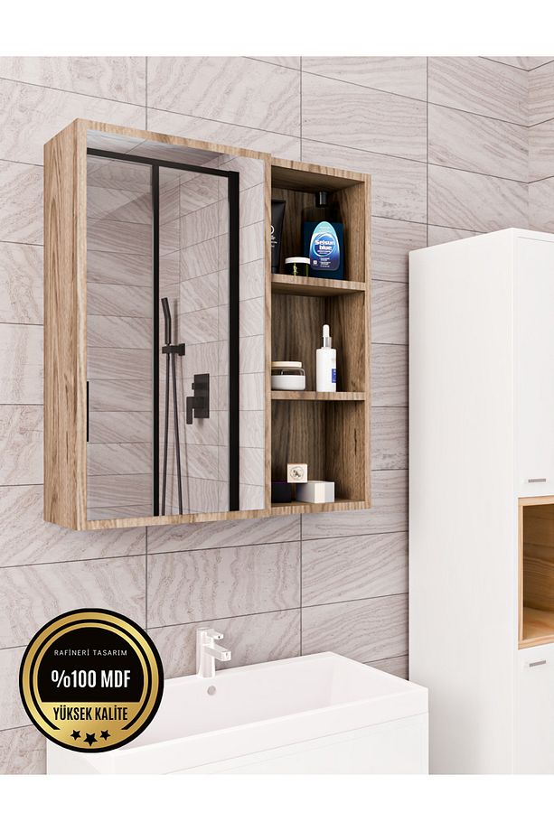 DALİN TEK KAPAK AYNALI BANYO DOLABI RAFLI MDF - 2