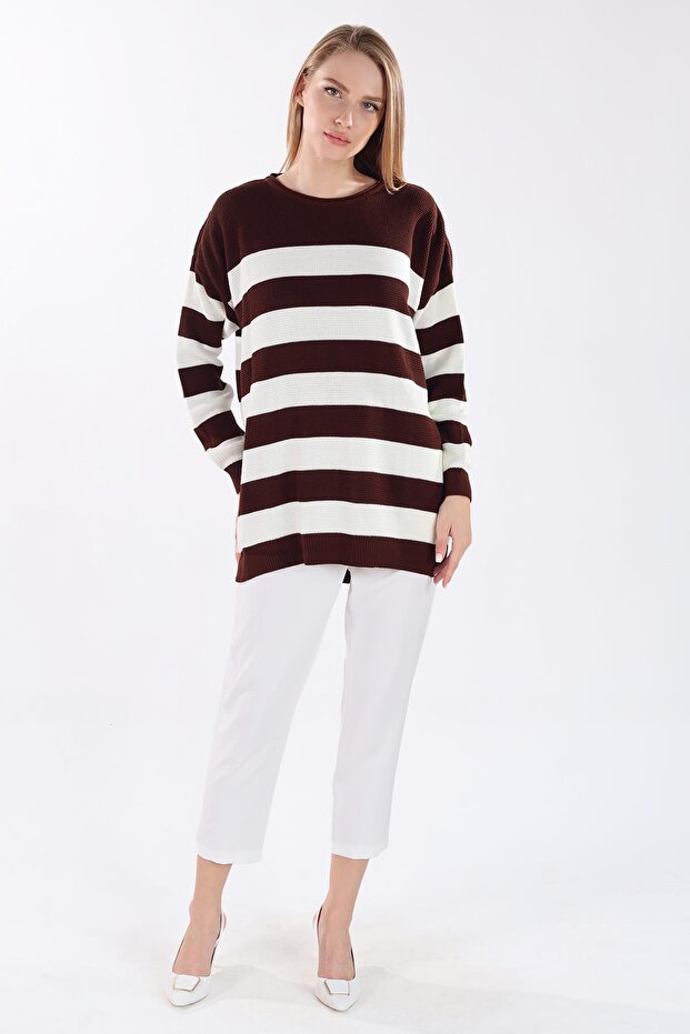 Bitter Brown Crew Neck Striped Tunic 5380 - 2
