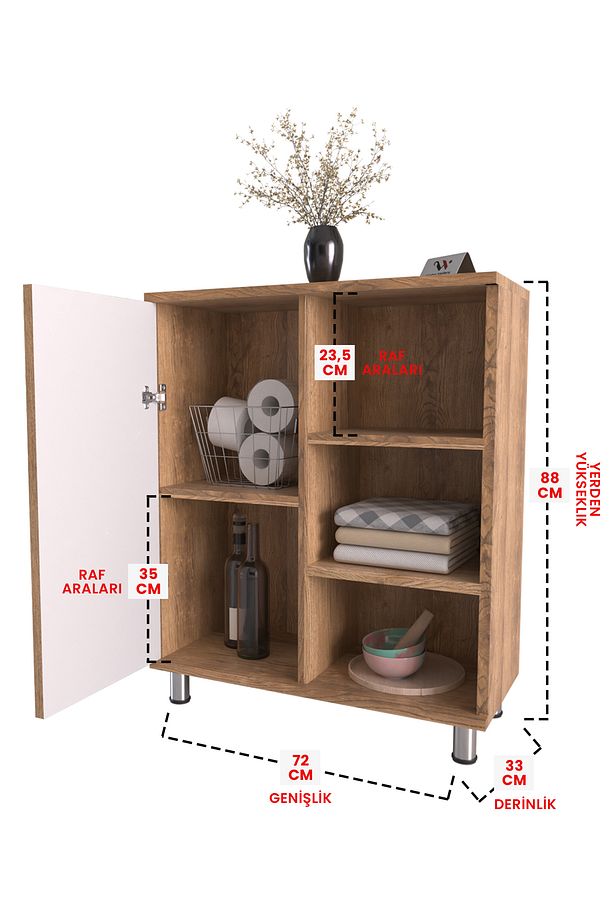 3 Raflı Tek Kapak The Forest Çok Amaçlı Dolabı Mutfak Ofis Banyo Balkon Salon Dolabı - 3