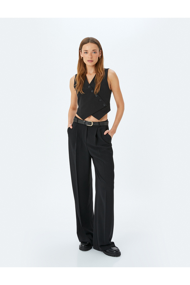 Buttoned Asymmetrical V-Neck Crop Vest