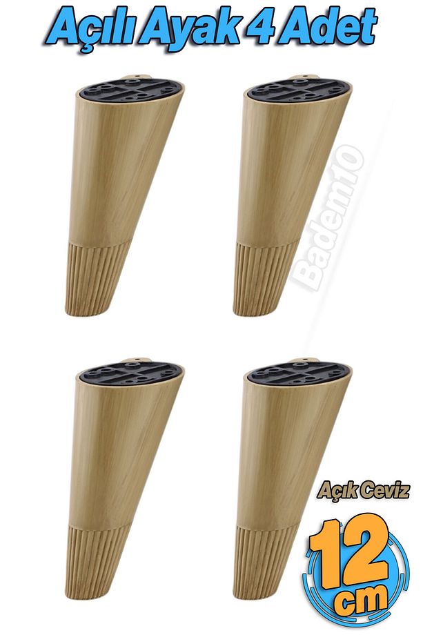Açılı Konik 12 cm Açık Ceviz 4 Adet Ayak Mobilya Yükseltici Baza Ayağı Koltuk Kanepe Puf Ayakları - 1