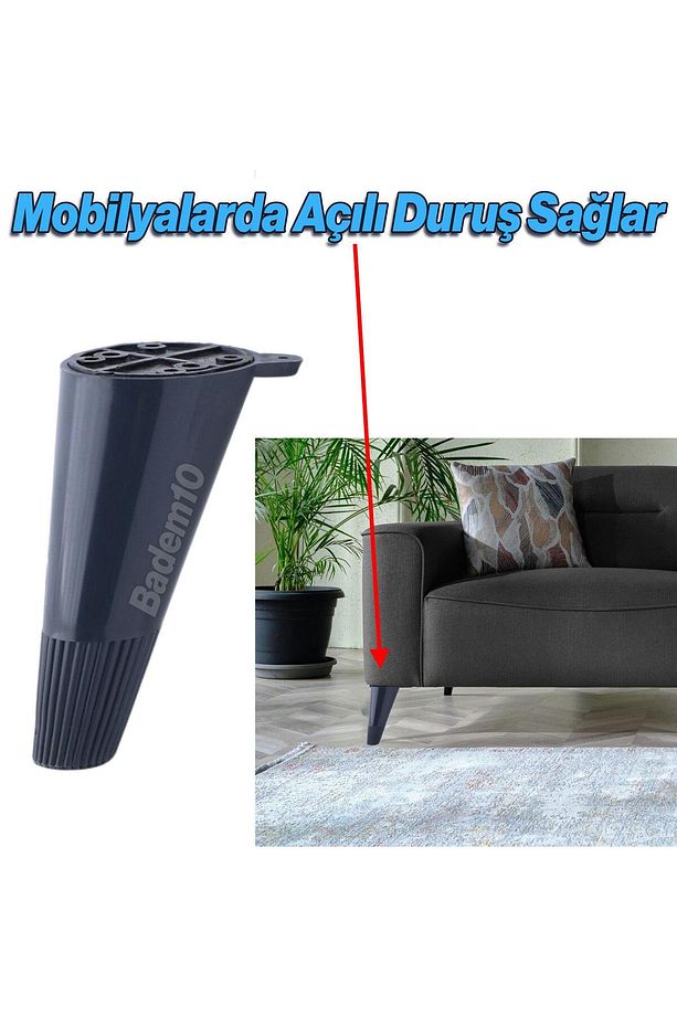 Açılı Konik 12 cm Antrasit 4 Adet Ayak Mobilya Yükseltici Baza Ayağı Koltuk Kanepe Altı Puf Ayakları - 3