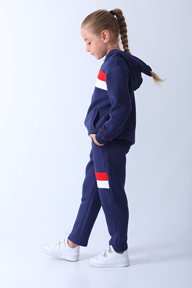 Quilted Pockets Navy Blue Children's Trousers Sweatpants