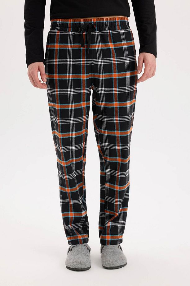 Regular Fit Pijama Takımı Bisiklet Yaka Basic Düz Uzun Kollu Üst Kareli Uzun Alt C6122ax24wn - 5