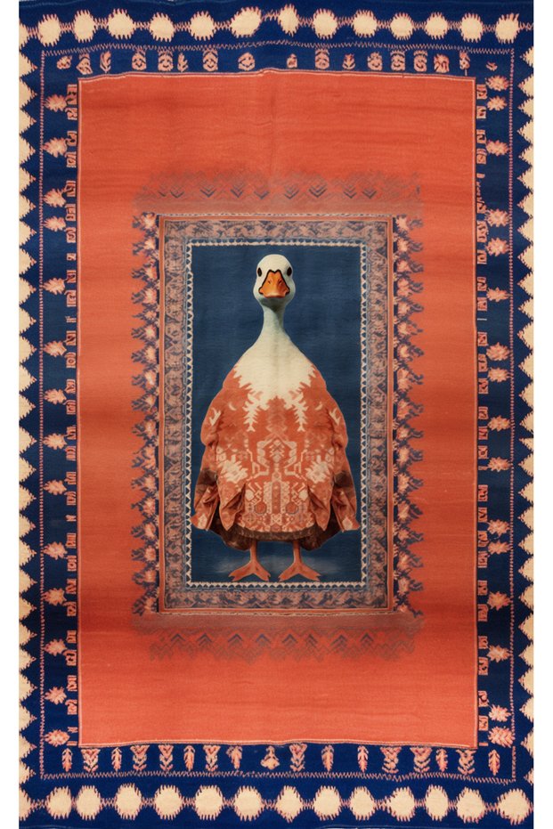 Dido Collection Blue Red Theme Duck Patterned Modern Decorative Carpet 3334