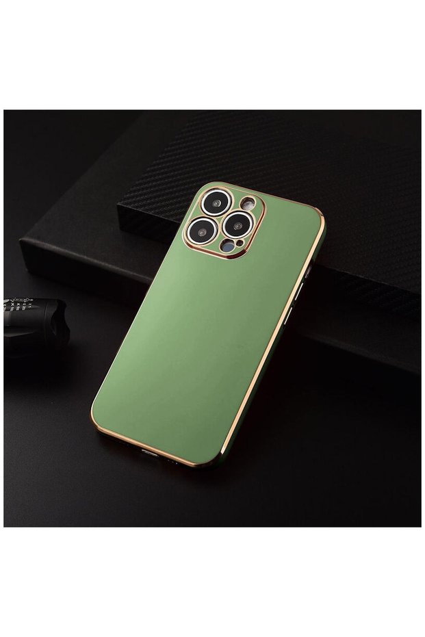 Apple iPhone 12 Pro Max Compatible Case Golden Silicone Case Light Green
