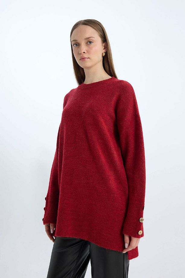 Regular Fit Bisiklet Yaka Basic Düz Kazak Tunik D2444ax24wn - 4