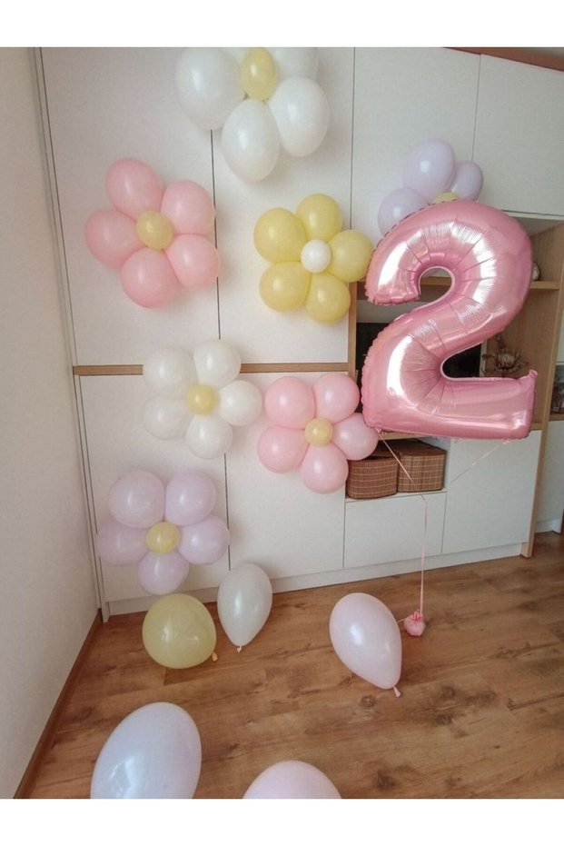 2 Year Old Pink Foil Balloon Concept Daisy Latex Balloon 50 Pieces Balloon Lila Pink White Yellow Balloon Set