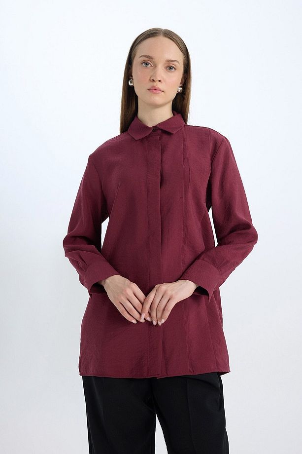 Relax Fit Modal Basic Düz Uzun Kollu Gömlek Tunik D8523ax24wn - 4