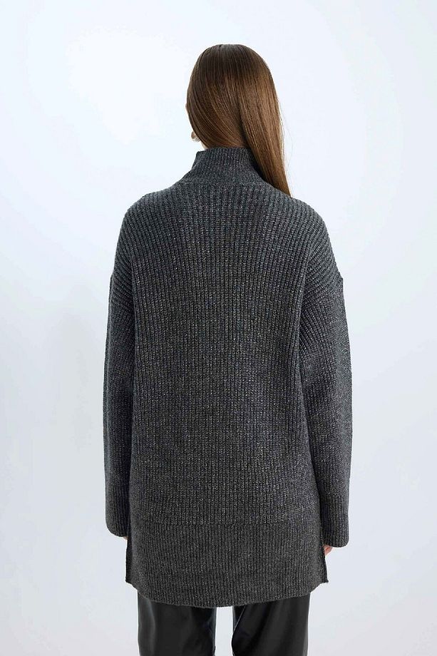Regular Fit Balıkçı Yaka Basic Düz Triko Kazak Tunik B6376ax24wn - 6