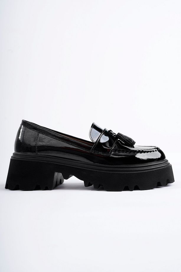 Class Model Siyah Rugan Püsküllü Kadın Loafer Ayakkabı - 4
