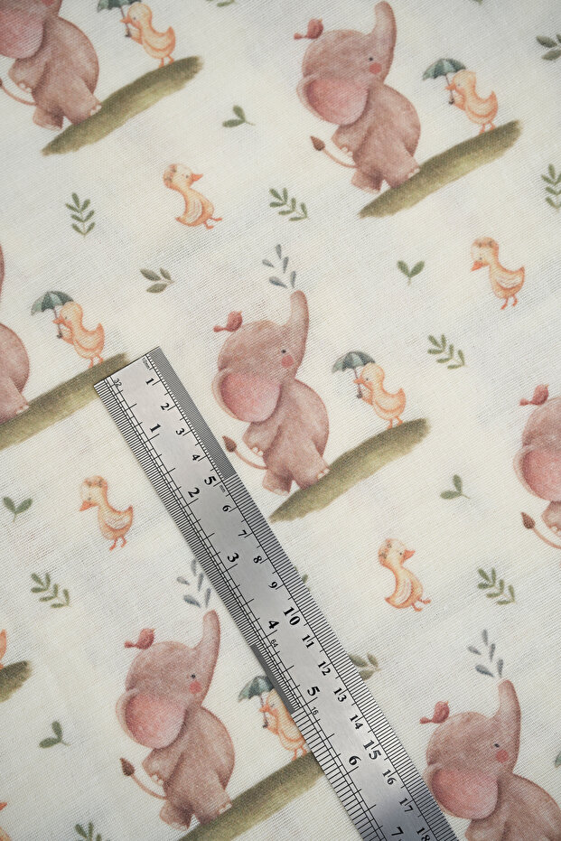 Baskılı Müslin Kumaş  | Spring Elephant and Duck - 5