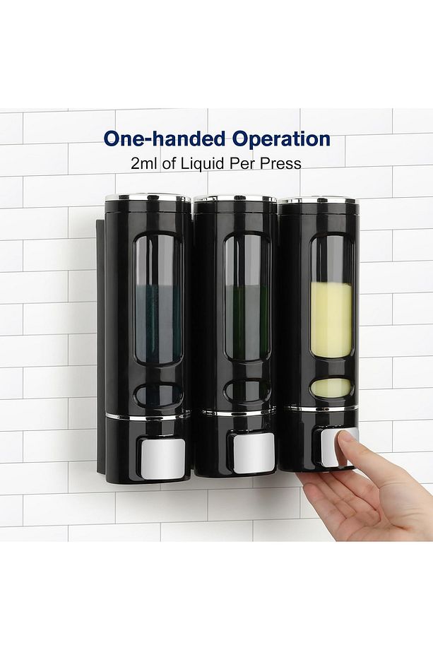 3 Adet Siyah 400 ml Duvara Monte Manuel Sabunluk Banyo , Mutfak El Sıvı Şampuan Duş Jeli M-52 - 3
