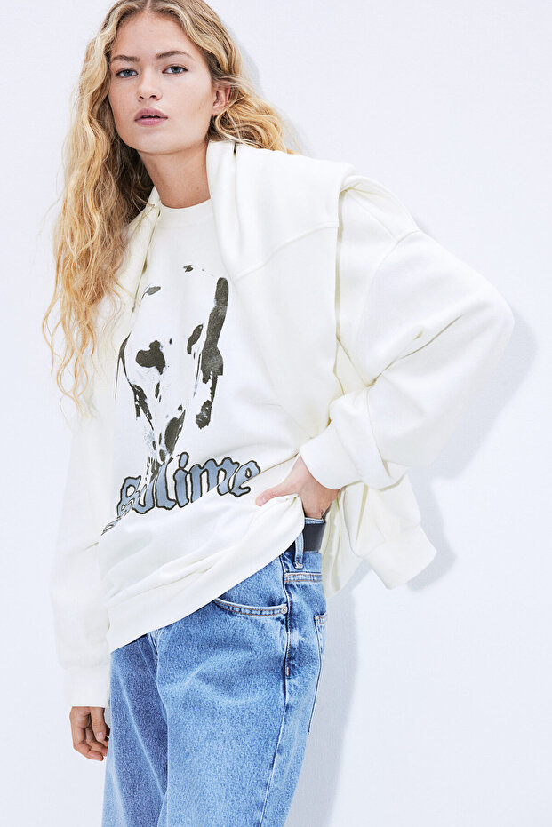 Baskılı Oversize Sweatshirt - 1
