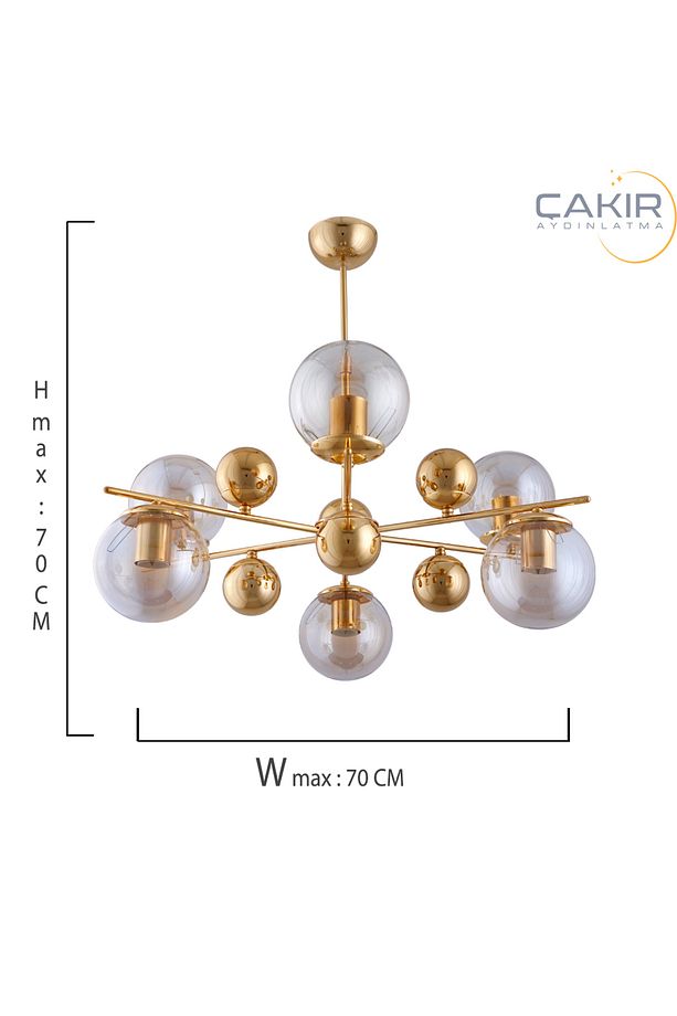 Salkım 6 Lı Gold (Sarı) Şeffaf Camlı Sarkıt Avize - 3