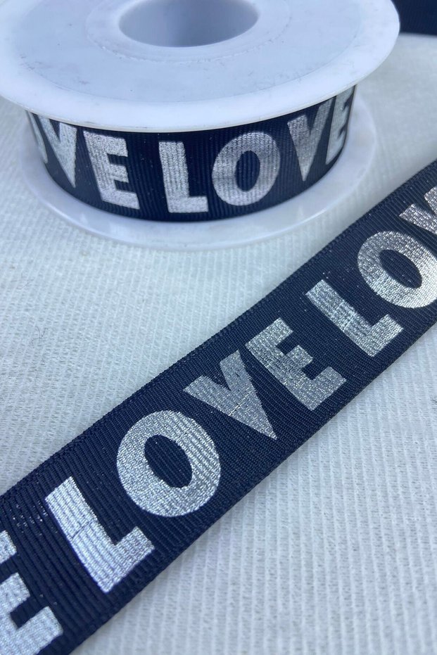 Silver Shiny Love Written Grosgrain Ribbon Price Is for 1 Meter – Ribbon, Stylish Design, Women's Accessory