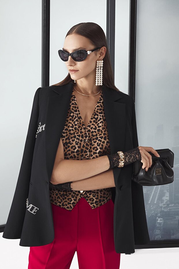 Desenli Gold Düğmeli Yelek - 1