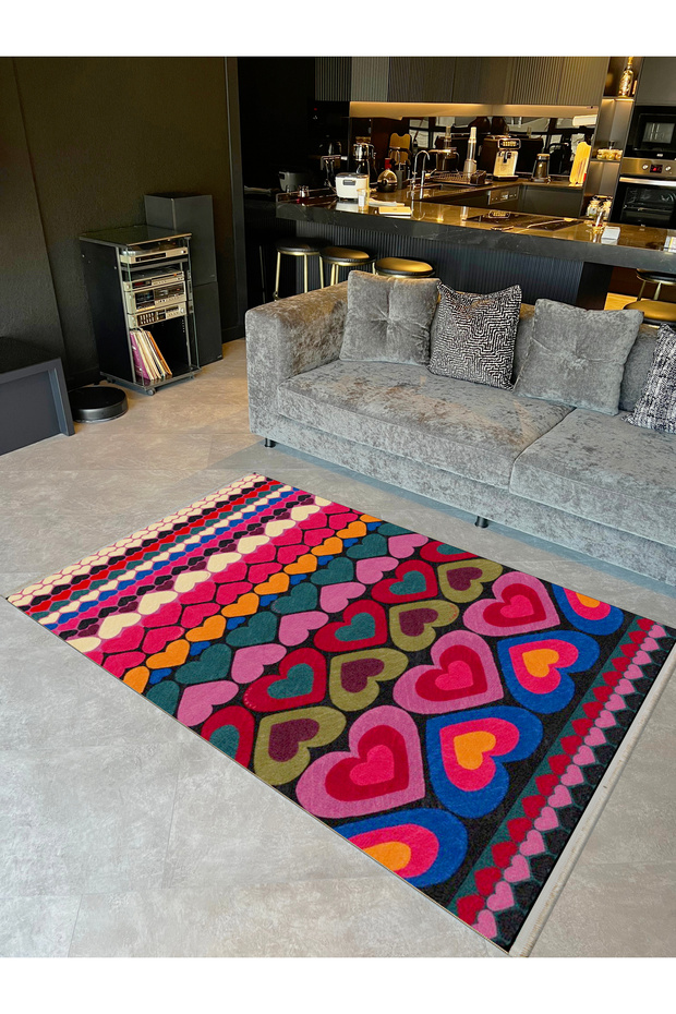Yilmaz Collection Multicolored Hearts Woven Base Modern Decorative Carpet Yılmaz34