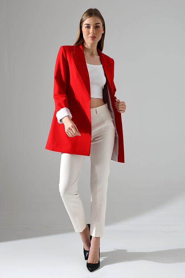 kırmızı blazer ceket tek düğmelı astarlı - 7