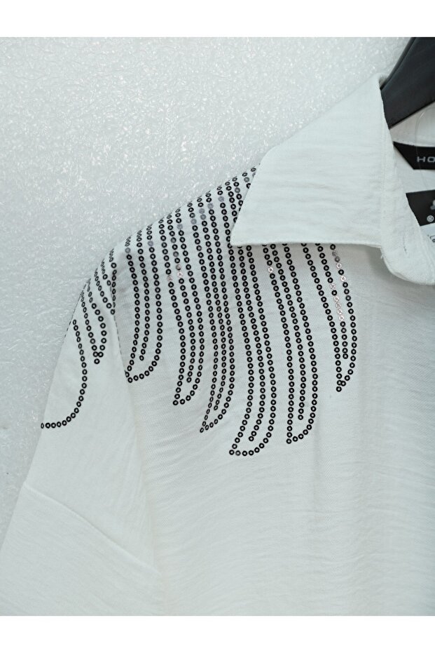 White Patterned Sequin Tunic - 2