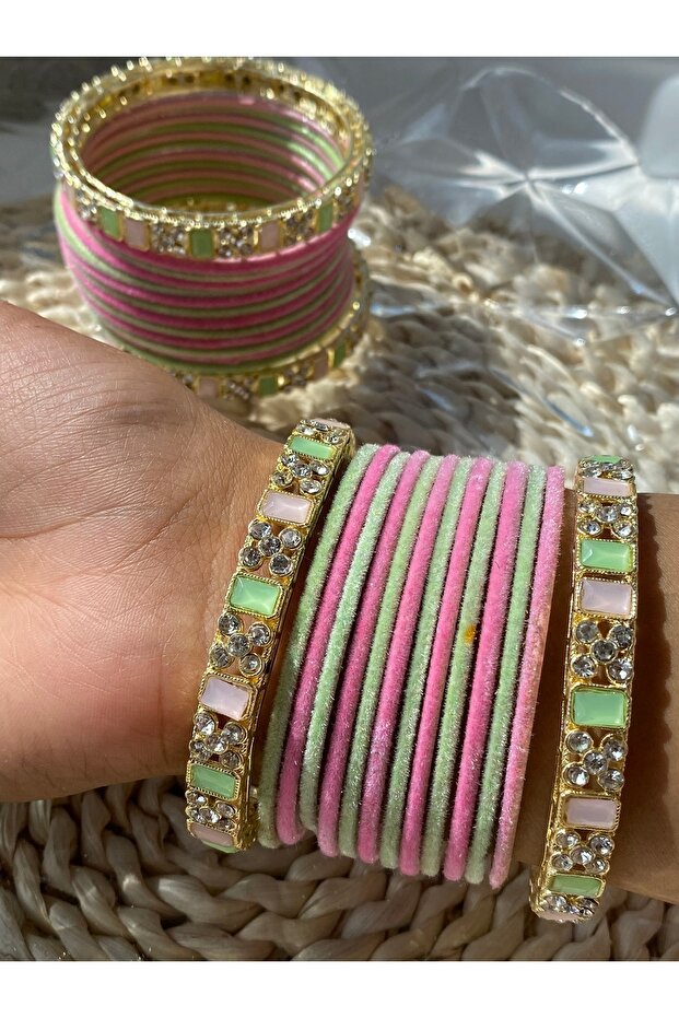 YEŞİL PEMBE HİNT BİLEKLİK SETİ - 8