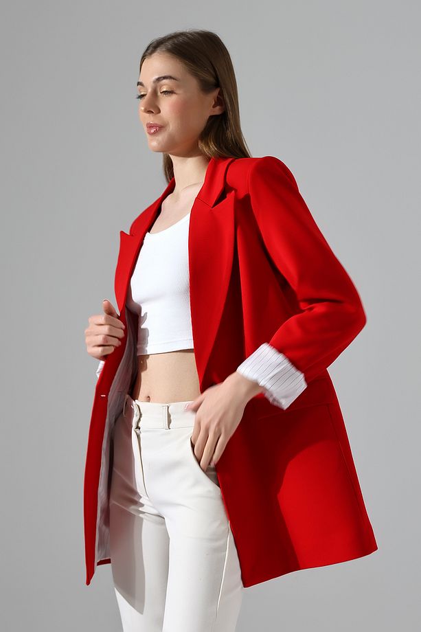 kırmızı blazer ceket tek düğmelı astarlı - 8