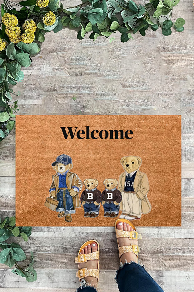 Ayıcık Figürlü Aile, Temalı Kapı Önü Paspası, Desenli İç ve Dış Kapı Önü Paspası - 2