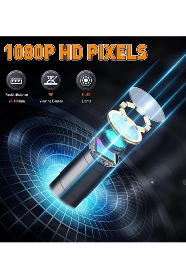 Monitörlü Çift kameralı 10 Mt Sert Kablo Yılan Endoskop Kamera 8 mm 4.3 ınc - 4
