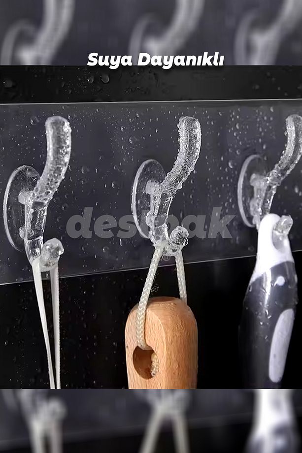 6'lı Şeffaf Duvar Askısı - Kendinden Yapışkanlı - Ekstra Güçlü - Iz Bırakmayan Yapışkan - 2