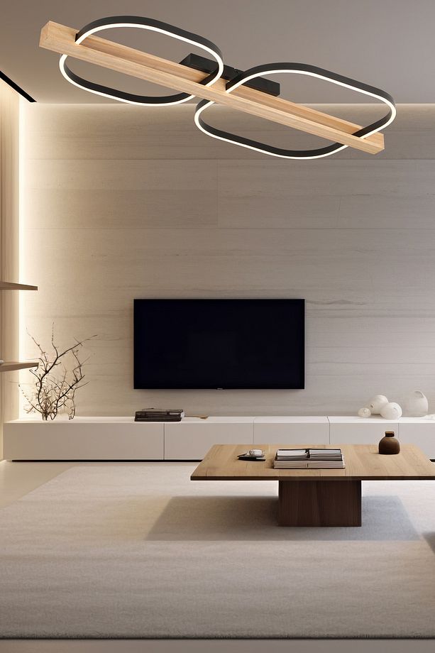 Asrın Siyah 2'li Kare 100 Watt Plafonyer Ahşap Desenli Modern Salon Led Avize - 1