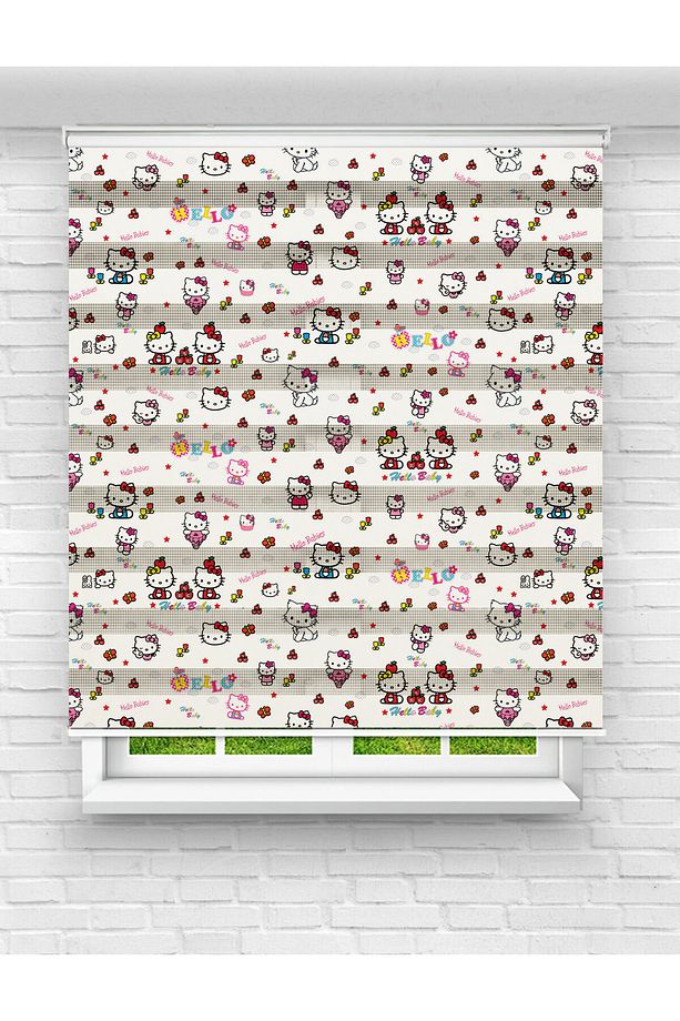 Kız Çocuk Odası İçin Hello Kitty Desenli Baskılı Zebra Perde – Tatlı ve Neşeli Tasarım - 1