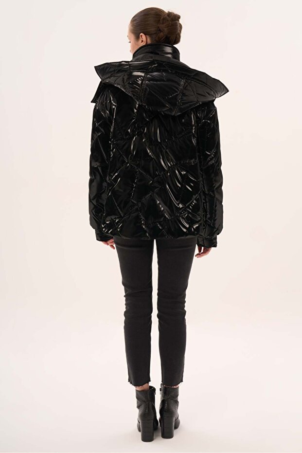 parlak kapitone mont - 6