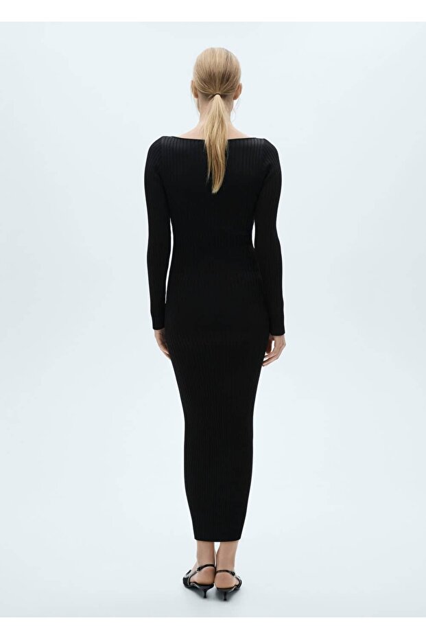 Metalik detaylı triko elbise - 4