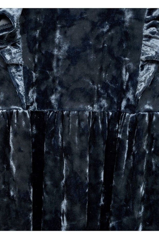 Fırfırlı Kadife Elbise - 5