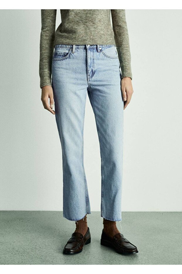 Weiße, gerade geschnittene Crop-Jeans - 1