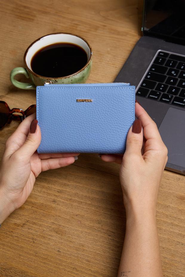 9756 Genuine Leather Special Design Zippered Women's Wallet Baby Blue