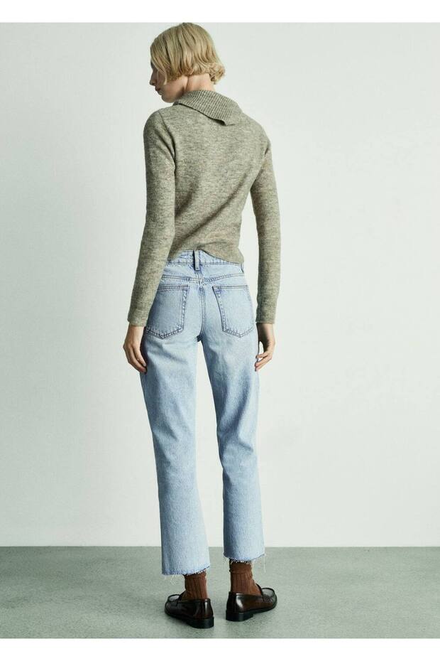 Weiße, gerade geschnittene Crop-Jeans - 4