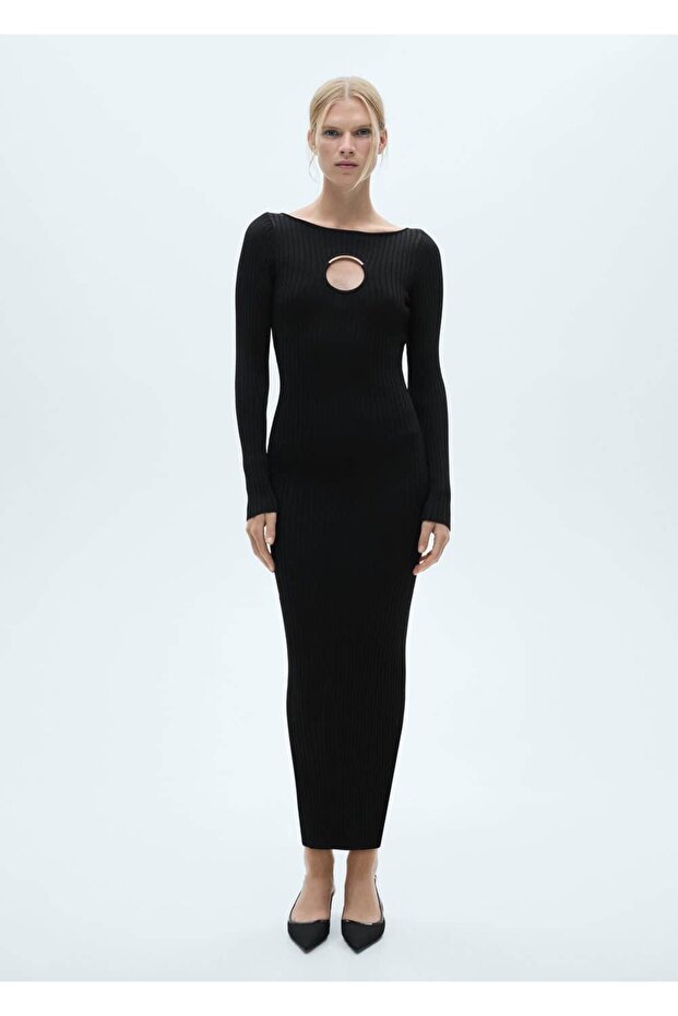 Metalik detaylı triko elbise - 2