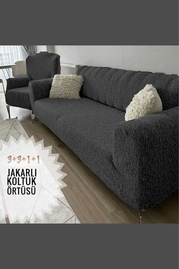 Koltuk Kanepe Çekyat Örtüsü Çubuk Desen Esnekli Eteksiz 3 3 1 1 Takım Için - 1