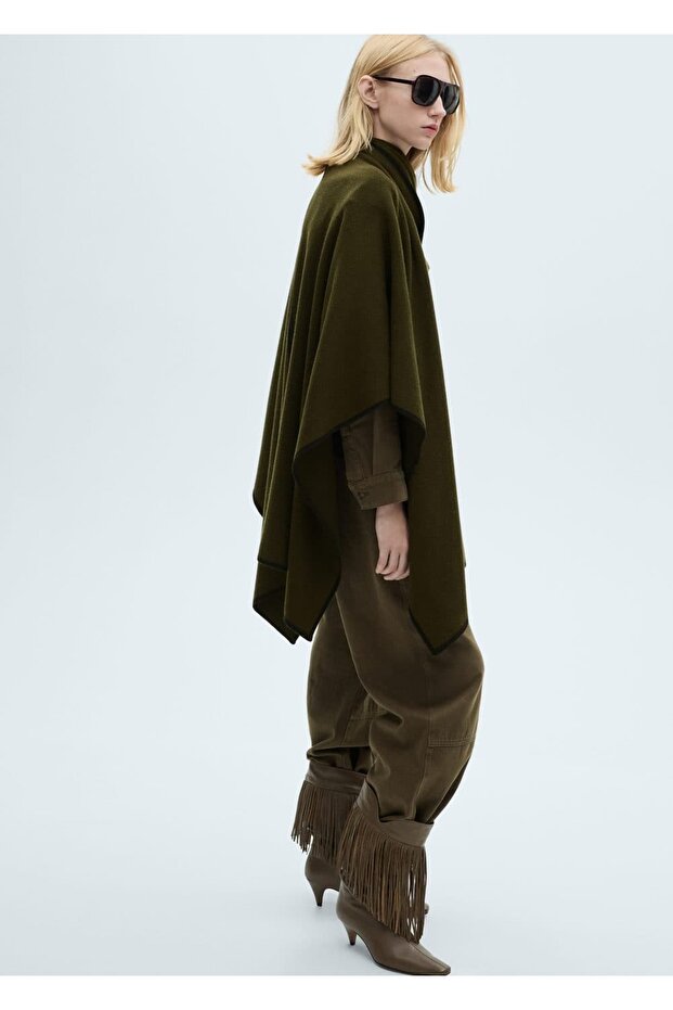 Kontrast Şeritli Triko Pelerin - 7