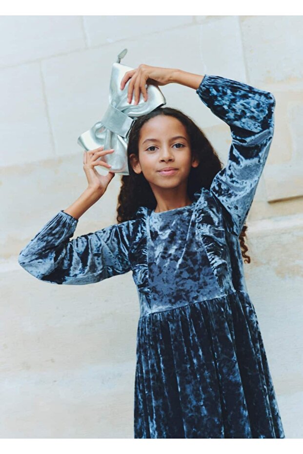 Fırfırlı Kadife Elbise - 6