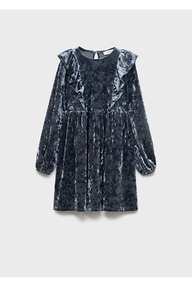 Fırfırlı Kadife Elbise - 1