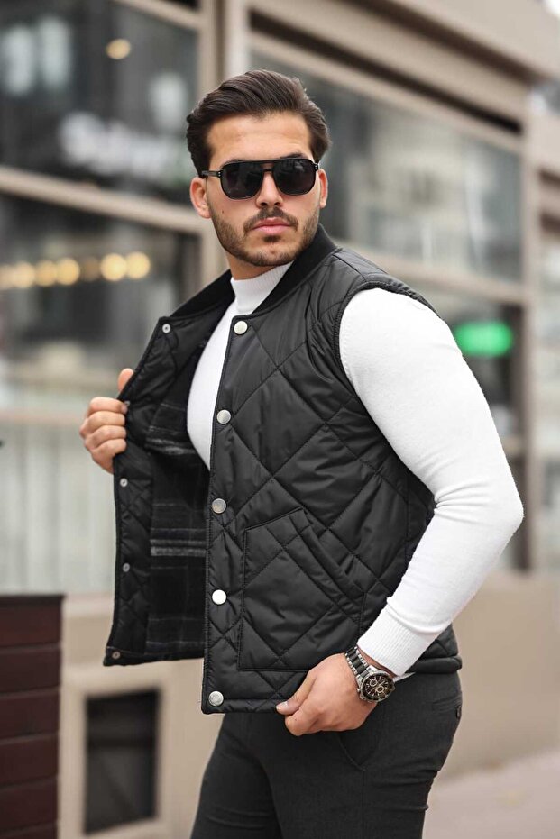 Men's Snap Fastener Quilted Quilted Vest